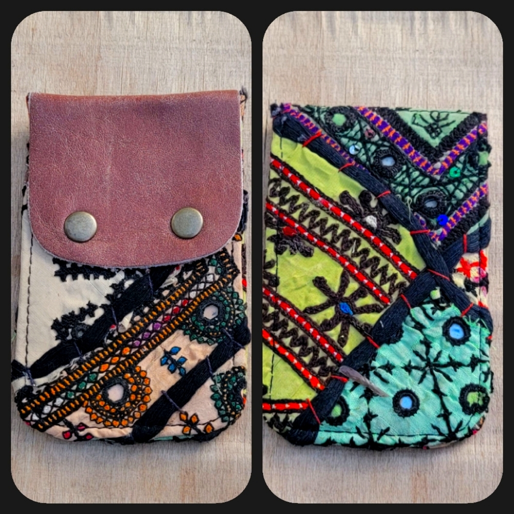 🍄🪬 Free People Boho Embroidered Repurposed vtg banjara hippie Wallet card case